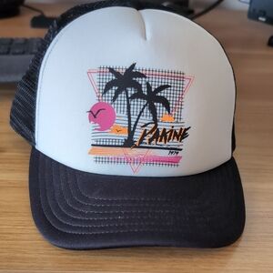 Black and White Trucker Hat with Palm Tree Design